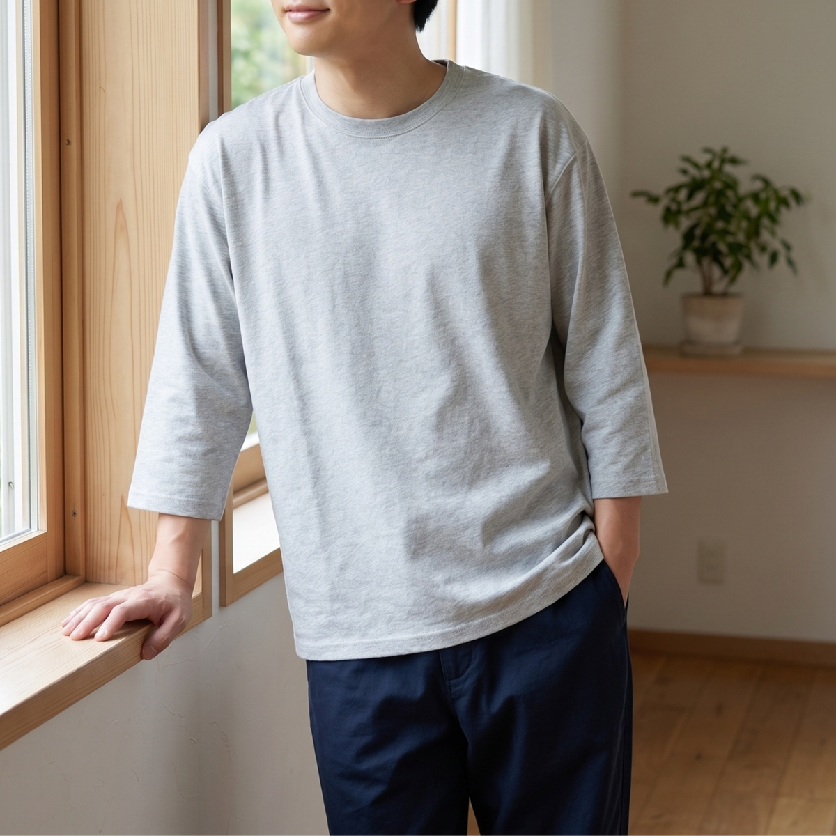 綿100%7分袖Tシャツ