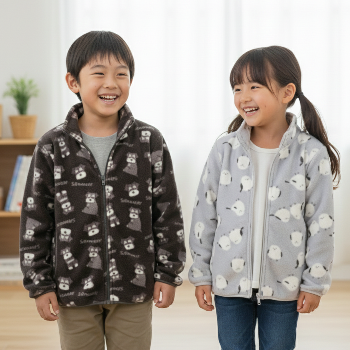 キッズシルキーフリースジャケット総柄