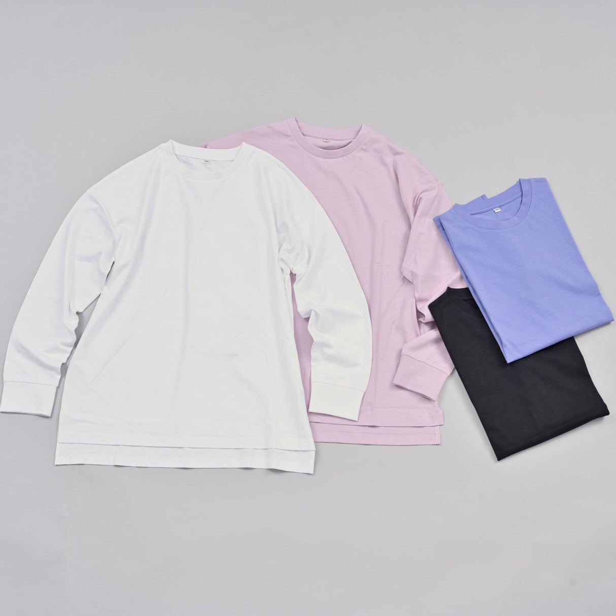 綿100%ワイドスリット長袖Tシャツ