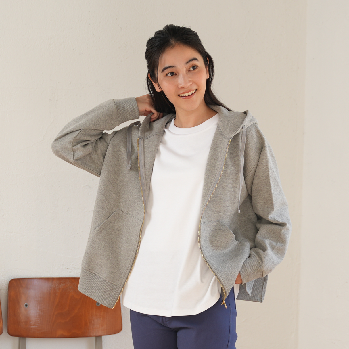 【AIRY】ストレッチ スウェット ジップパーカー