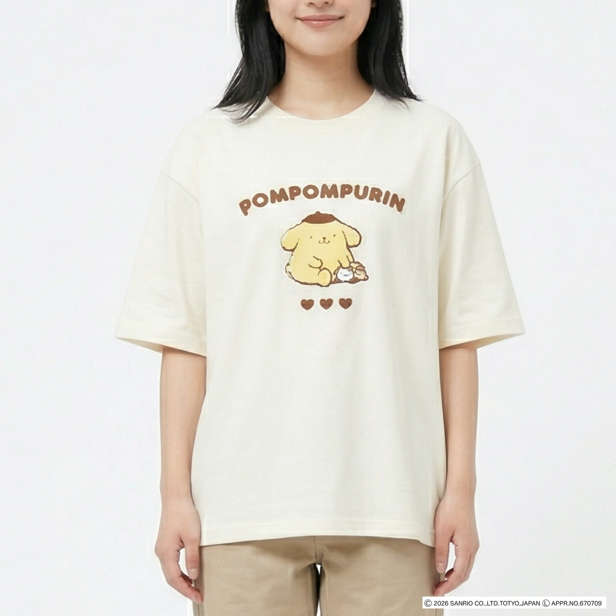 【サンリオキャラクターズ】ポムポムプリンフロント刺繍冷感Tシャツ