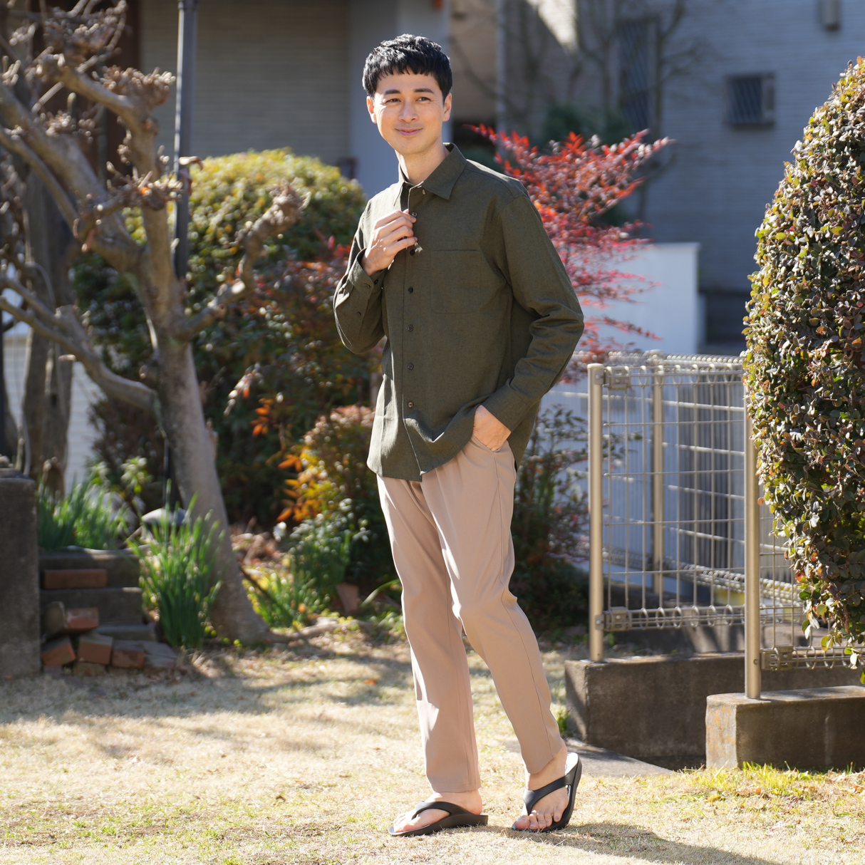麻混長袖シャツ
