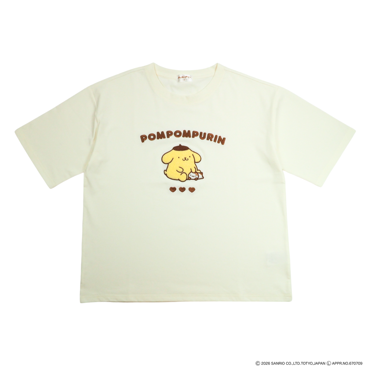 【サンリオキャラクターズ】ポムポムプリンフロント刺繍冷感Tシャツ