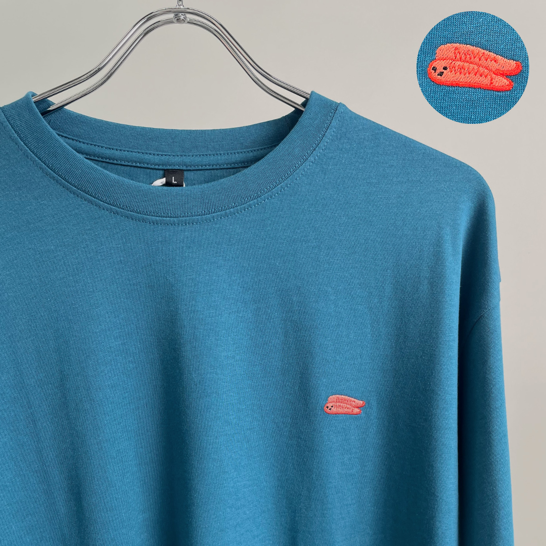 綿100%長袖刺繍Tシャツ