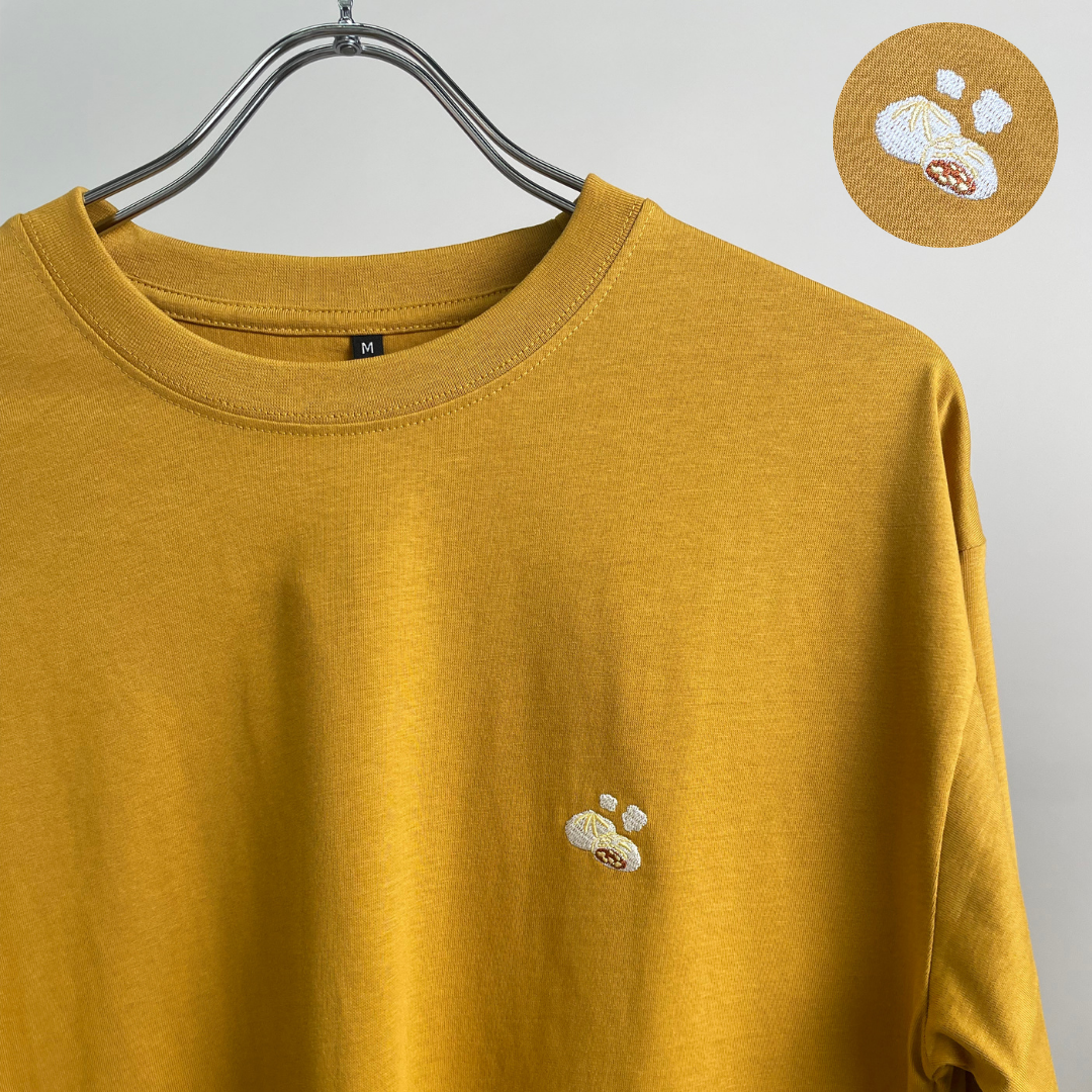 綿100%長袖刺繍Tシャツ