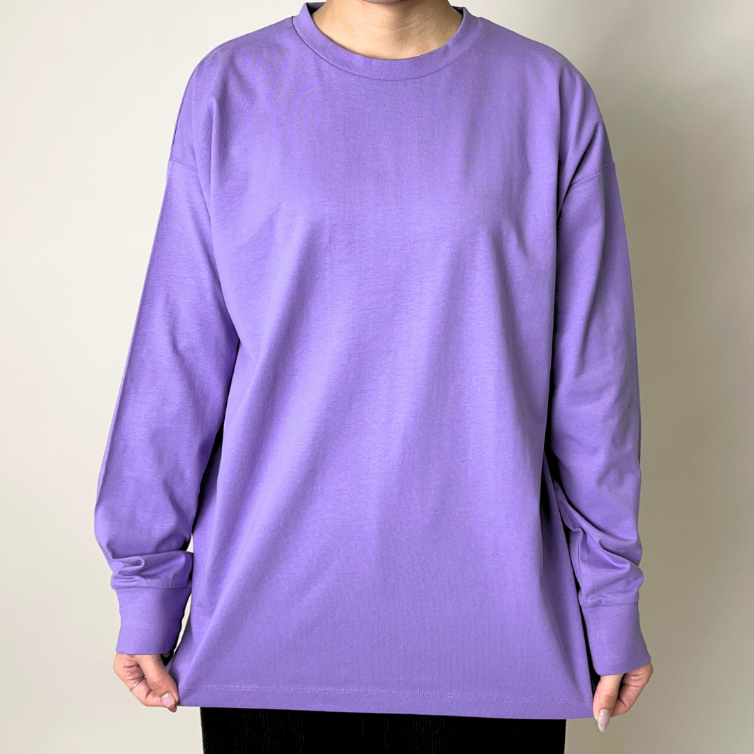 綿100%ワイドスリット長袖Tシャツ