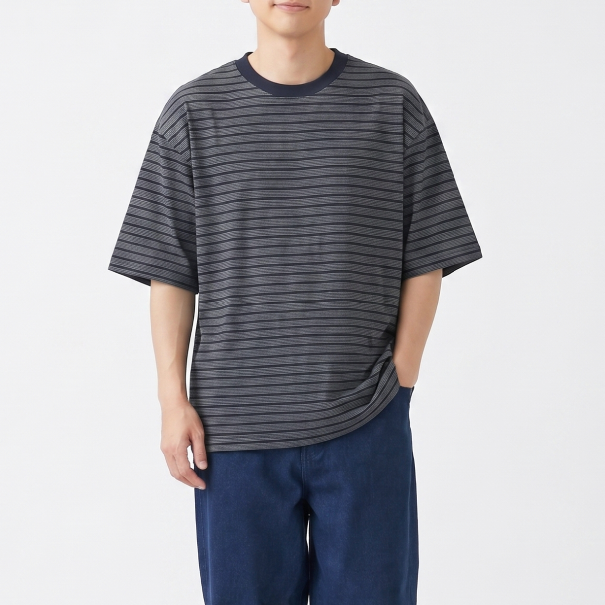 ［AIRITY］オーバーサイズTシャツ(マイクロボーダー)