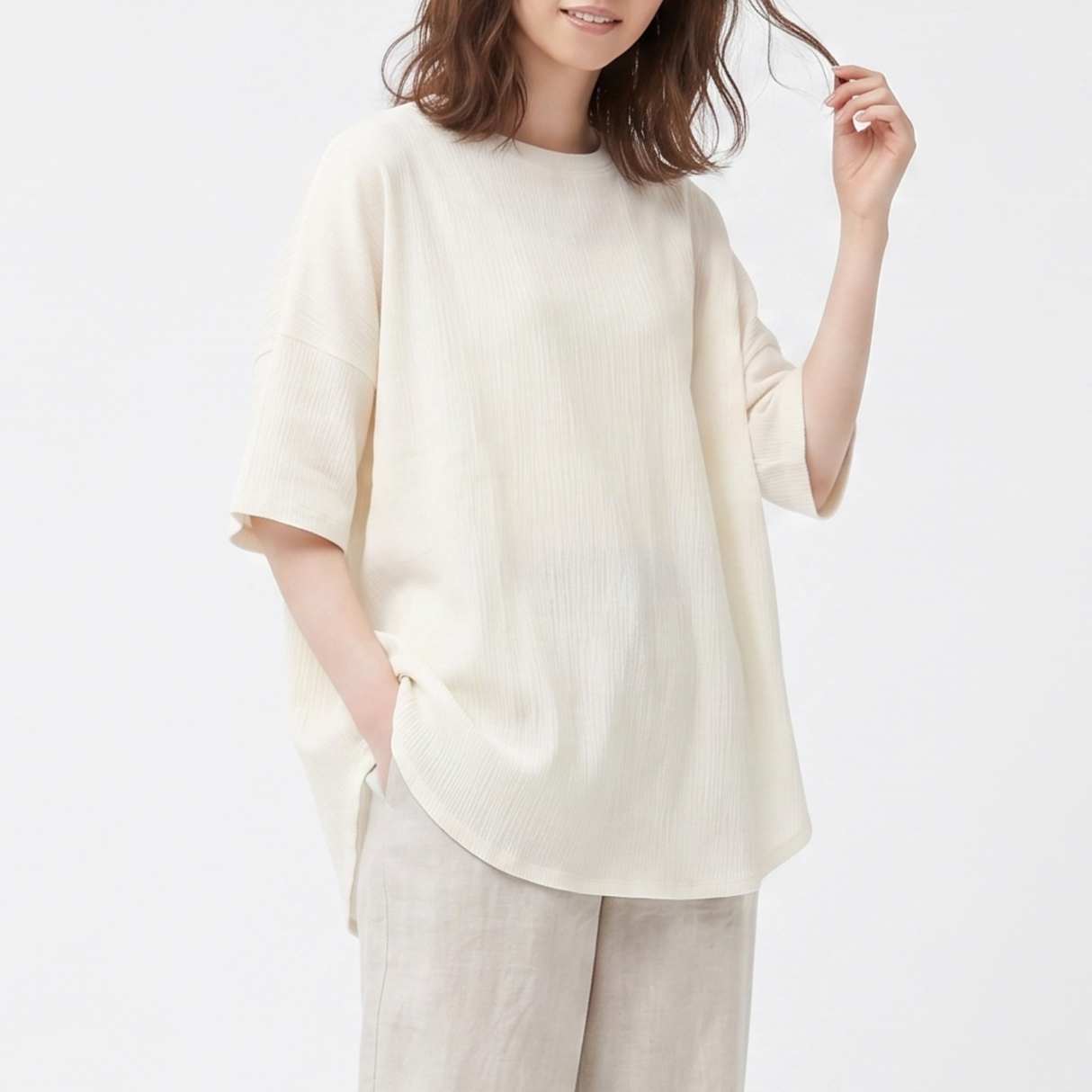 サラックス楊柳ゆるシルエットTシャツ