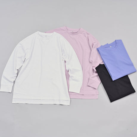 綿100%ワイドスリット長袖Tシャツ