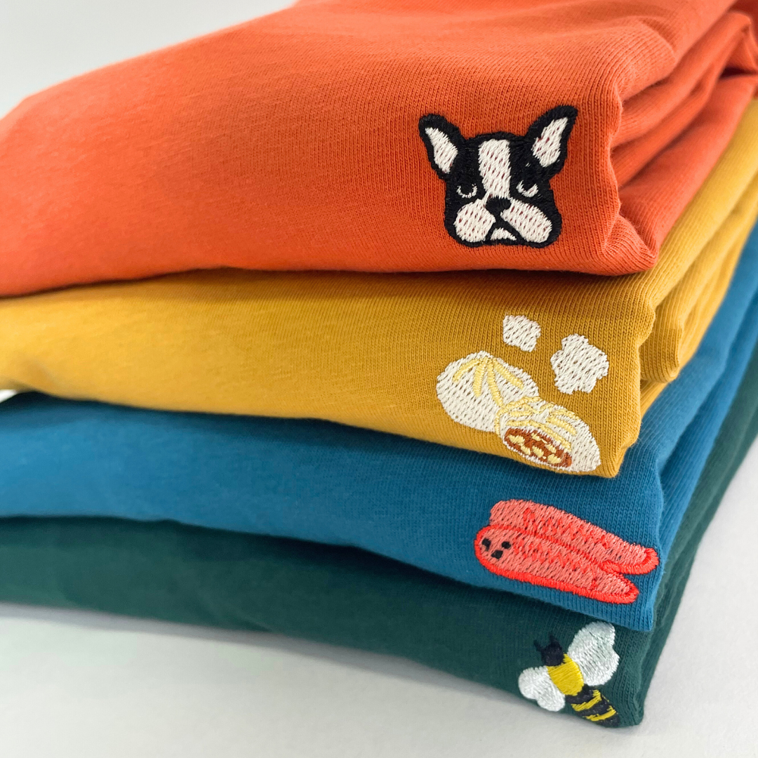 綿100%長袖刺繍Tシャツ