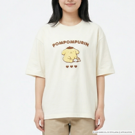 【サンリオキャラクターズ】ポムポムプリンフロント刺繍冷感Tシャツ