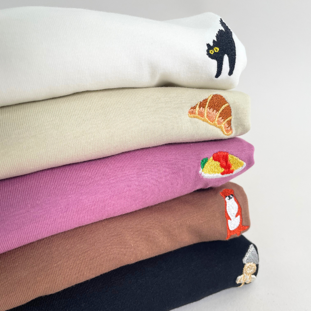 綿100%長袖刺繍Tシャツ