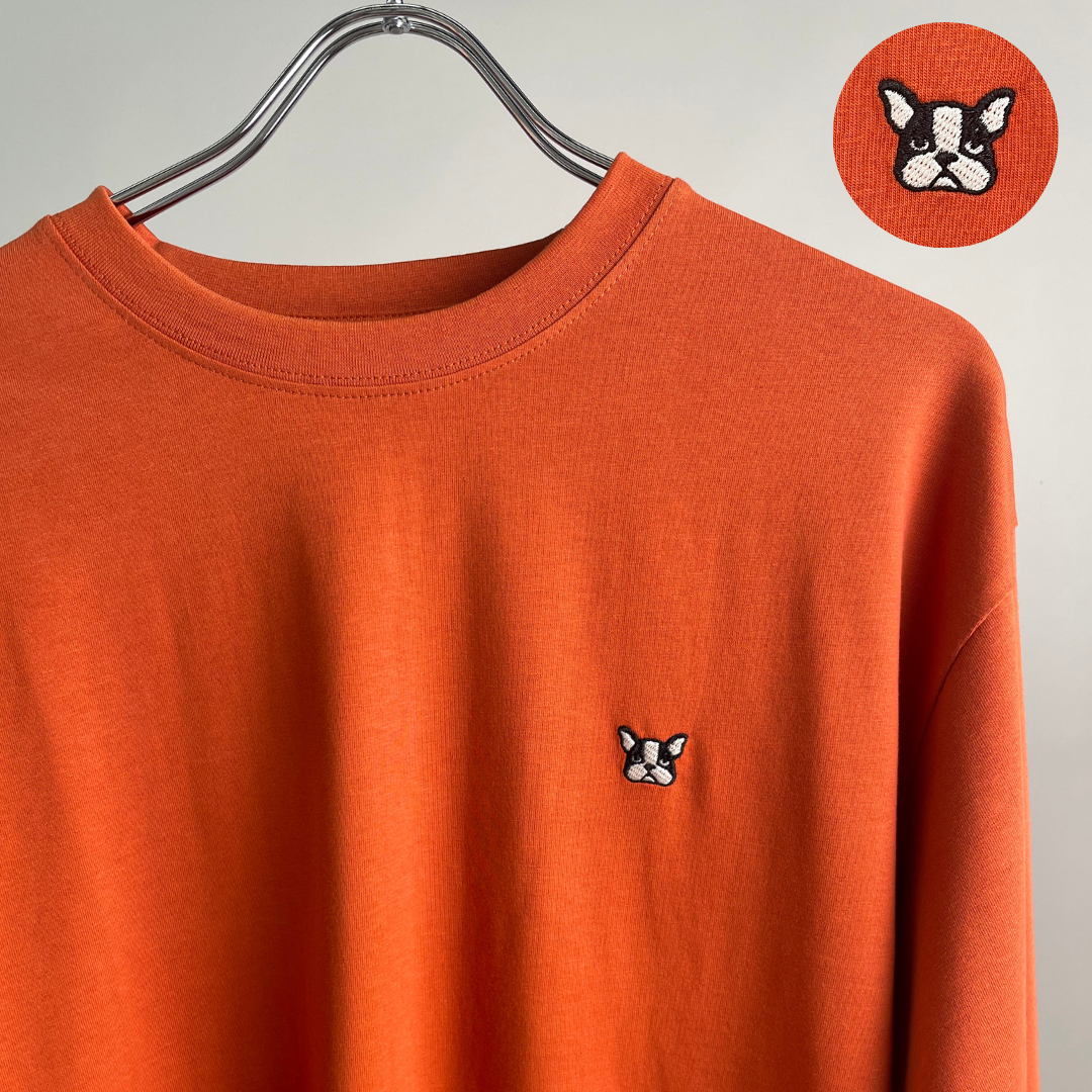 綿100%長袖刺繍Tシャツ